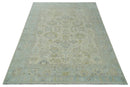 Antique look Beige and Gray Hand knotted Custom Made Oushak wool Area Rug