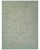 Antique look Beige and Gray Hand knotted Custom Made Oushak wool Area Rug
