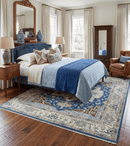 Antique look Blue, Ivory and Olive Traditional Heriz Medallion Multi Size wool Area Rug