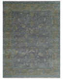 Antique look Charcoal and Olive Hand Knotted 9x12 Traditional Oushak Wool Area Rug