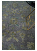 Antique look Charcoal and Olive Hand Knotted 9x12 Traditional Oushak Wool Area Rug