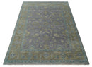 Antique look Charcoal and Olive Hand Knotted 9x12 Traditional Oushak Wool Area Rug