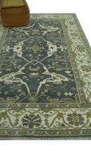 Antique look Charcoal, Ivory and Olive 6x9 Hand Knotted Traditional Oriental Oushak wool rug