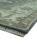Antique look Charcoal, Ivory and Olive 6x9 Hand Knotted Traditional Oriental Oushak wool rug