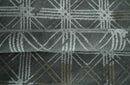 Antique look Charcoal, Ivory and Olive Geometrical Stripes Pattern Hand knotted 6x9 wool and Art Silk Area Rug