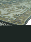 Antique look Charcoal, Ivory and Olive Hand Knotted Traditional Oriental Oushak wool rug