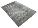 Antique look Gray and Ivory Geometrical Stripes Pattern Hand loom Viscose wool Area Rug