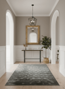 Antique look Gray and Ivory Geometrical Stripes Pattern Hand loom Viscose wool Area Rug