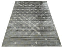 Antique look Gray and Ivory Geometrical Stripes Pattern Hand loom Viscose wool Area Rug
