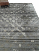Antique look Gray and Ivory Geometrical Stripes Pattern Hand loom Viscose wool Area Rug