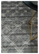 Antique look Gray and Ivory Geometrical Stripes Pattern Hand loom Viscose wool Area Rug
