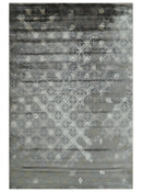 Antique look Gray and Ivory Geometrical Stripes Pattern Hand loom Viscose wool Area Rug
