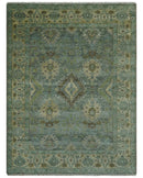 Antique look Green and Olive Hand Knotted Traditional Oushak 9x12 wool area rug