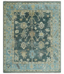 Antique look Green, Aqua and Beige Hand Knotted Traditional Oushak 8x10 wool area Rug