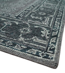 Antique Look Hand Knotted 8x10 Charcoal and Silver Traditional Low Pile Wool Area Rug