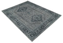 Antique Look Hand Knotted 8x10 Charcoal and Silver Traditional Low Pile Wool Area Rug