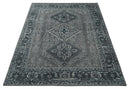 Antique Look Hand Knotted 8x10 Charcoal and Silver Traditional Low Pile Wool Area Rug