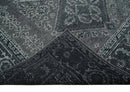 Antique Look Hand Knotted 8x10 Charcoal and Silver Traditional Low Pile Wool Area Rug