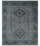 Antique Look Hand Knotted 8x10 Charcoal and Silver Traditional Low Pile Wool Area Rug