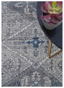Antique Look Hand Knotted 8x10 Traditional Gray And Blue Wool Area Rug