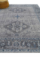 Antique Look Hand Knotted 8x10 Traditional Gray And Blue Wool Area Rug