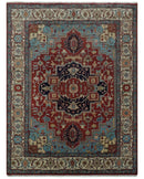 Antique look Rust, Aqua and Ivory Traditional Heriz 9x12 Hand Knotted wool area rug