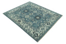 Antique look Shades of Teal and Ivory Traditional Oriental Oushak wool rug