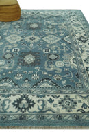 Antique look Shades of Teal and Ivory Traditional Oriental Oushak wool rug