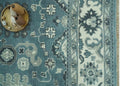 Antique look Shades of Teal and Ivory Traditional Oriental Oushak wool rug