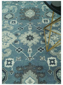 Antique look Shades of Teal and Ivory Traditional Oriental Oushak wool rug