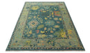 Antique look Teal and Olive 9x12 Hand Knotted Traditional Oushak wool rug