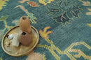 Antique look Teal and Olive 9x12 Hand Knotted Traditional Oushak wool rug