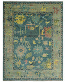 Antique look Teal and Olive 9x12 Hand Knotted Traditional Oushak wool rug