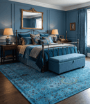 Antique look Traditional Mamluk design Hand Tufted Blue Overdyed Custom Made Wool Area Rug