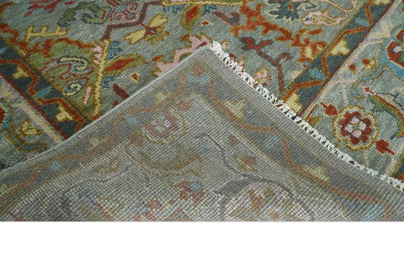 Antique Moss All Wool Traditional Persian Silver, Rust and Blue Hand knotted Oushak Area Rug | TRDCP718