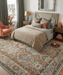 Antique Moss All Wool Traditional Persian Silver, Rust and Green Hand knotted Oushak Area Rug