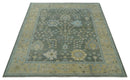 Antique Moss Charcoal Hand Knotted Olive and Beige Traditional Floral Vintage Wool Rug