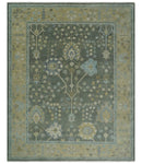 Antique Moss Charcoal Hand Knotted Olive and Beige Traditional Floral Vintage Wool Rug