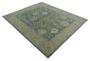 Antique Hand Knotted Gray and Beige Traditional Floral Vintage Wool Rug