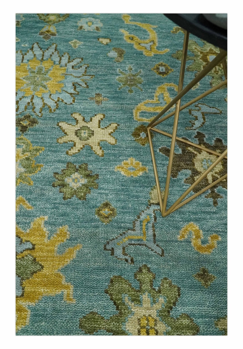 Antique Moss Green and Blue Wool Hand Knotted Traditional Oriental Oushak Multi size Wool Area Rug