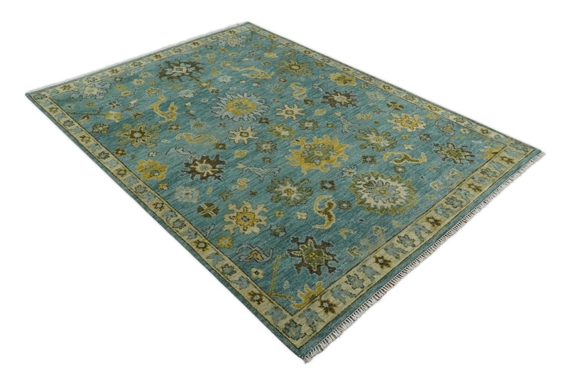 Antique Moss Green and Blue Wool Hand Knotted Traditional Oriental Oushak Multi size Wool Area Rug