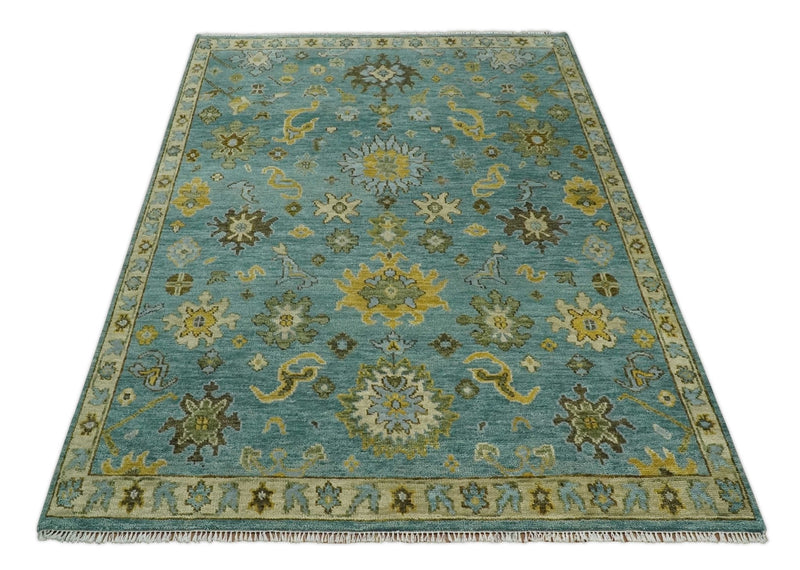 Antique Moss Green and Blue Wool Hand Knotted Traditional Oriental Oushak Multi size Wool Area Rug