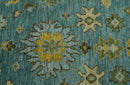 Antique Moss Green and Blue Wool Hand Knotted Traditional Oriental Oushak Wool Area Rug
