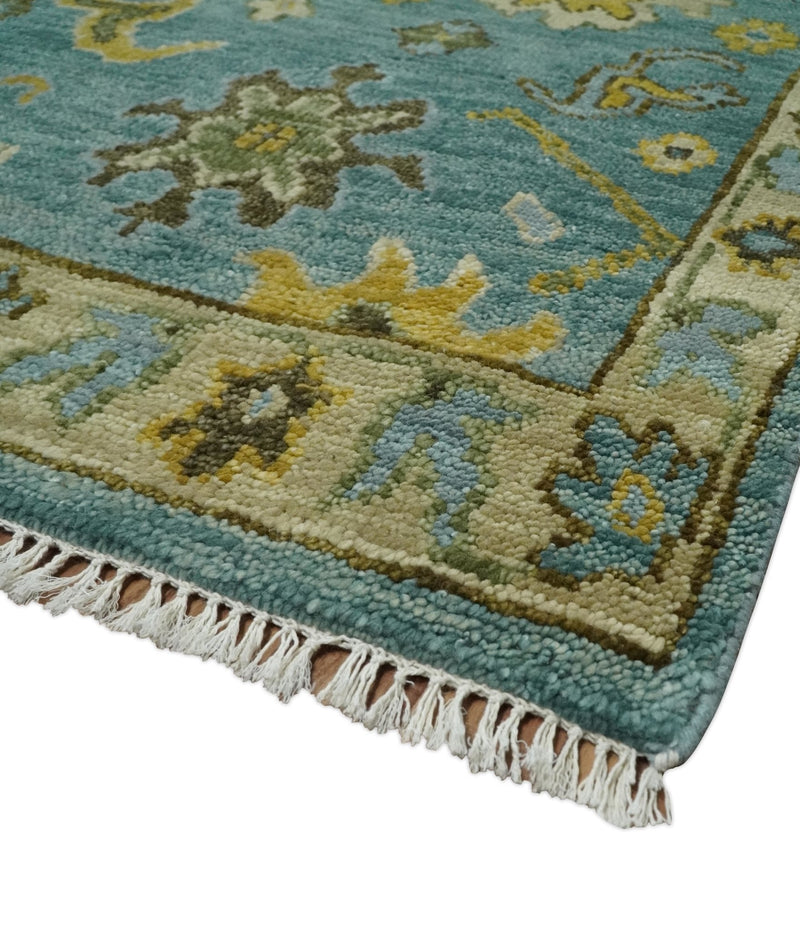 Antique Moss Green and Blue Wool Hand Knotted Traditional Oriental Oushak Multi size Wool Area Rug