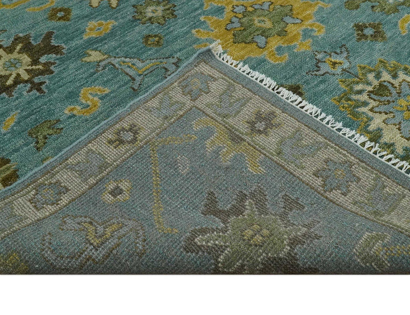 Antique Moss Green and Blue Wool Hand Knotted Traditional Oriental Oushak Multi size Wool Area Rug