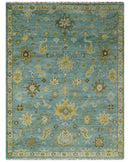 Antique Moss Green and Blue Wool Hand Knotted Traditional Oriental Oushak Wool Area Rug