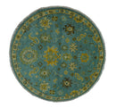 Antique Moss Green and Blue Wool Hand Knotted Traditional Oriental Oushak Wool Area Rug