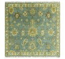 Antique Moss Green and Blue Wool Hand Knotted Traditional Oriental Oushak Wool Area Rug