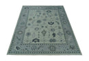 Antique Hand Knotted Beige and Silver Traditional Oushak wool Area Rug