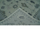 Antique Hand Knotted Beige and Silver Traditional Oushak wool Area Rug